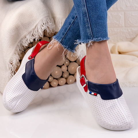 Papuci dama  Denica - White/Navy