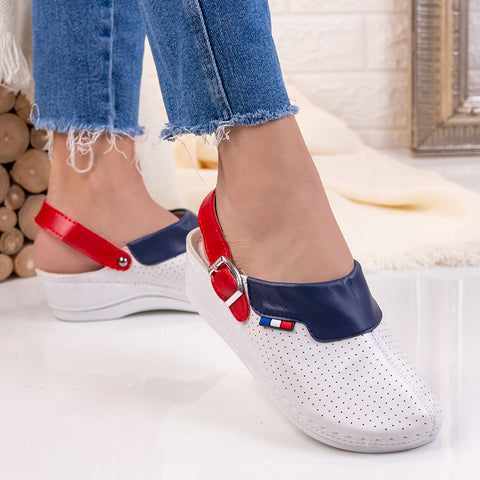 Papuci dama  Denica - White/Navy