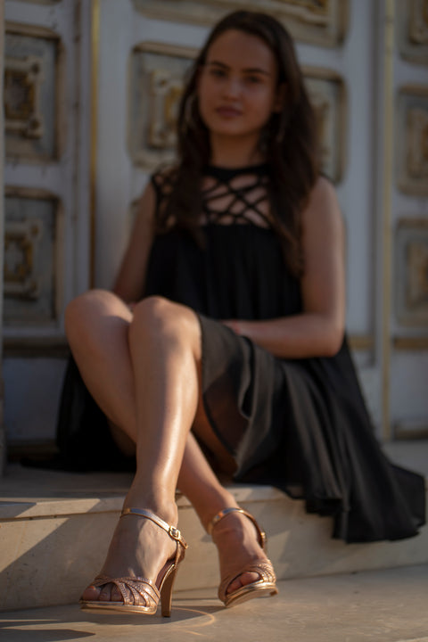 Sandale cu toc Eva - CHAMPAGNE » MoXo Romania